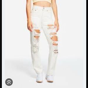 Aeropostale Super High Rise 90s Baggy Off White Distressed Y2K Jeans 10R.